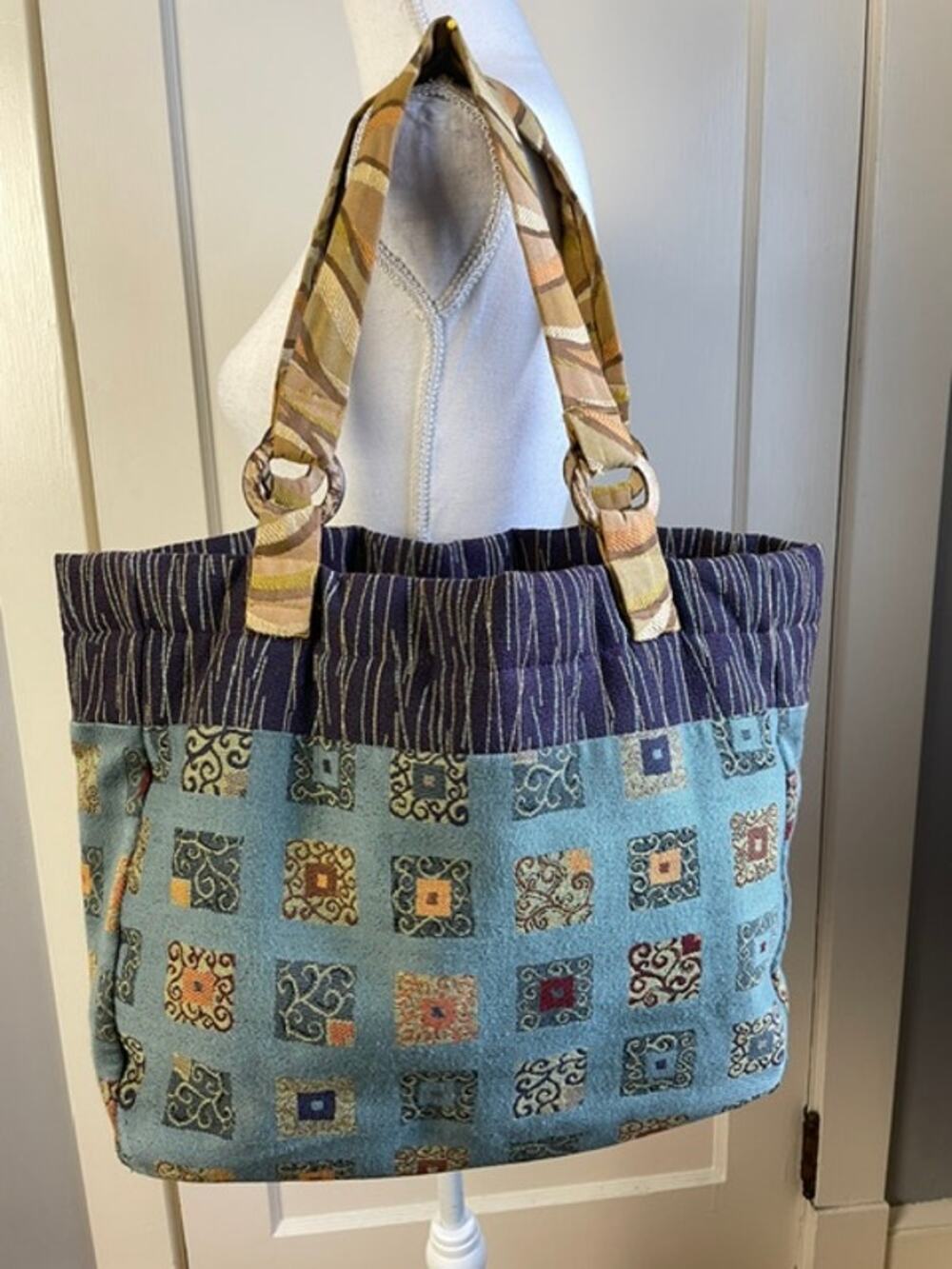 Handmade Artisan Patchwork Tote Bag Coastal Boho Quilted Shoulder Purse